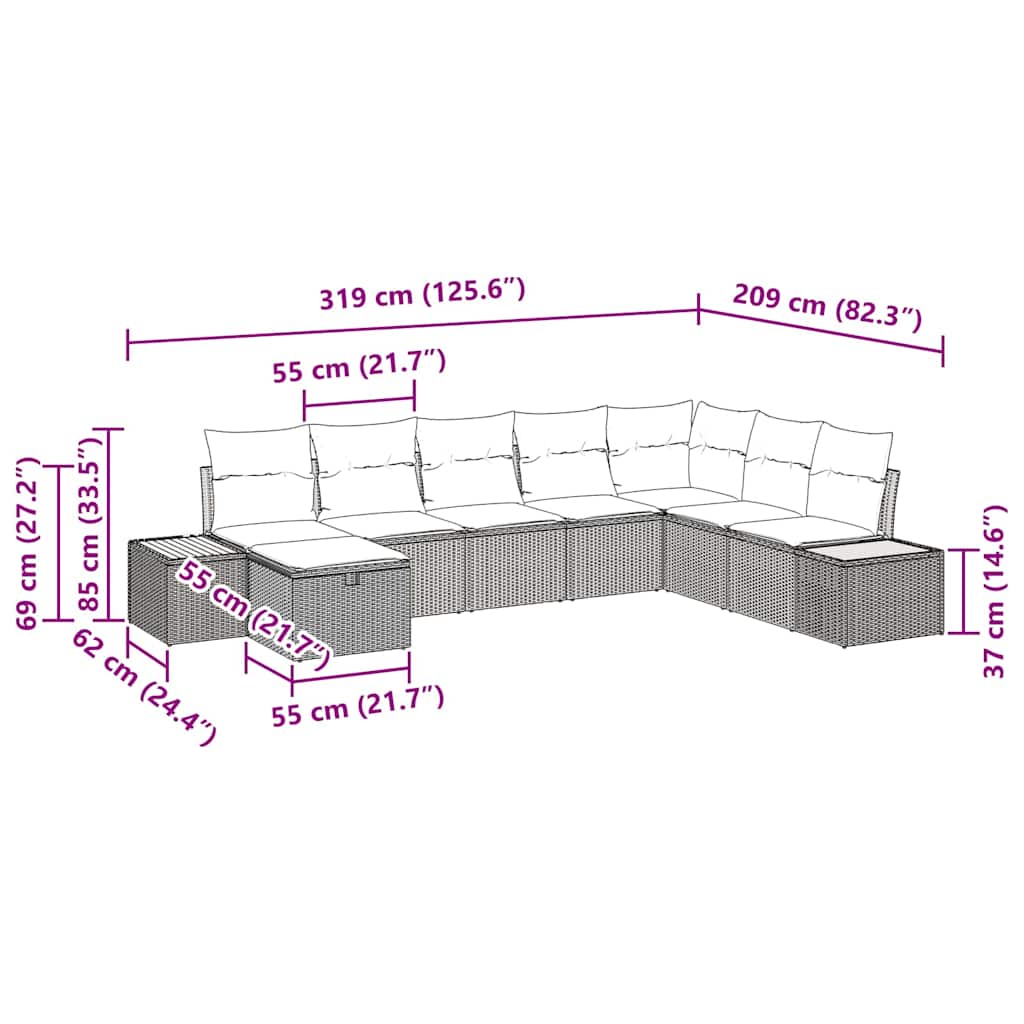 Garten-Sofa-Set mit Kissen 8 pcs Beige Poly Rattan